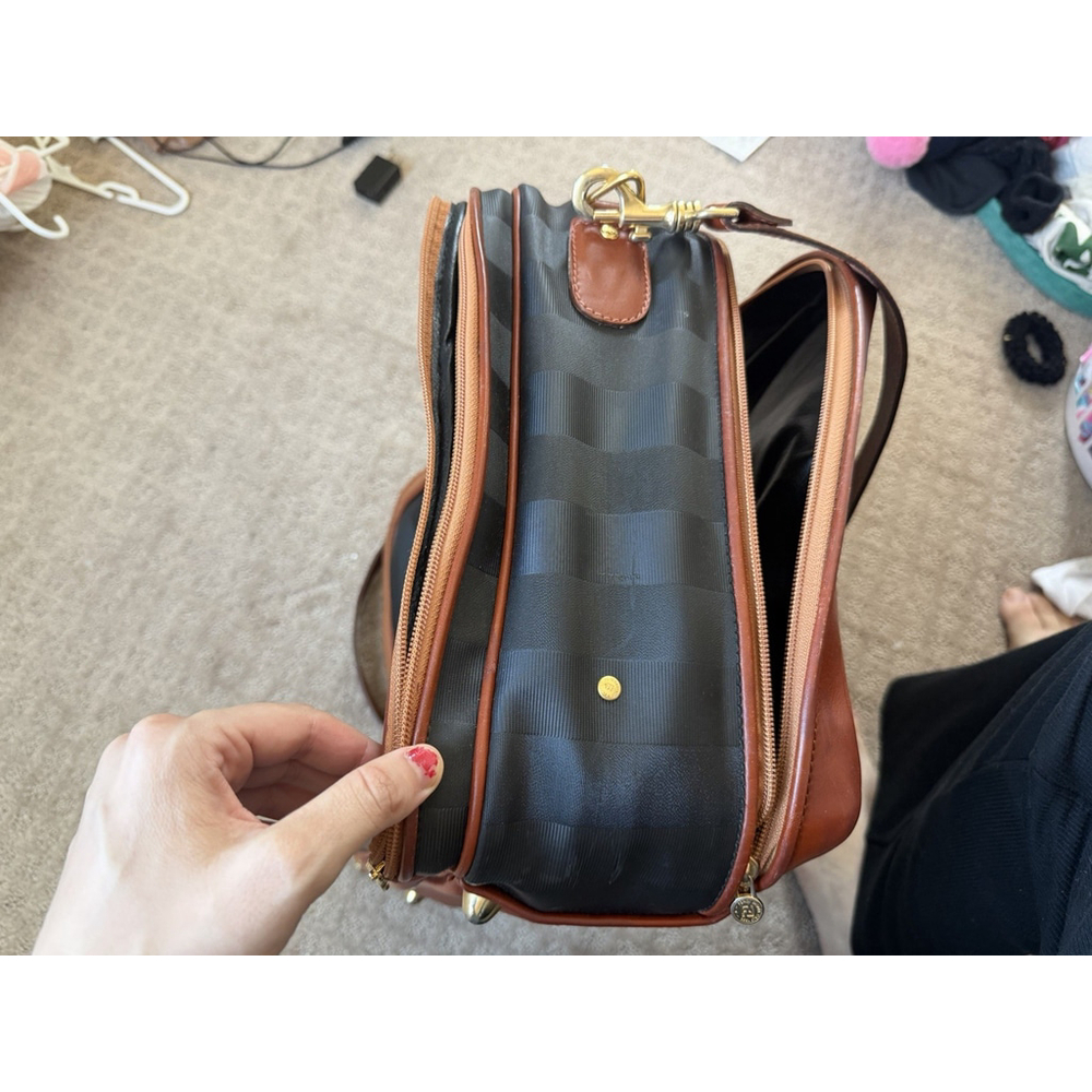 Fendi Pequin Vintage Travel Duffle Bag Canvas Leather Black Brown - Picture 11 of 12